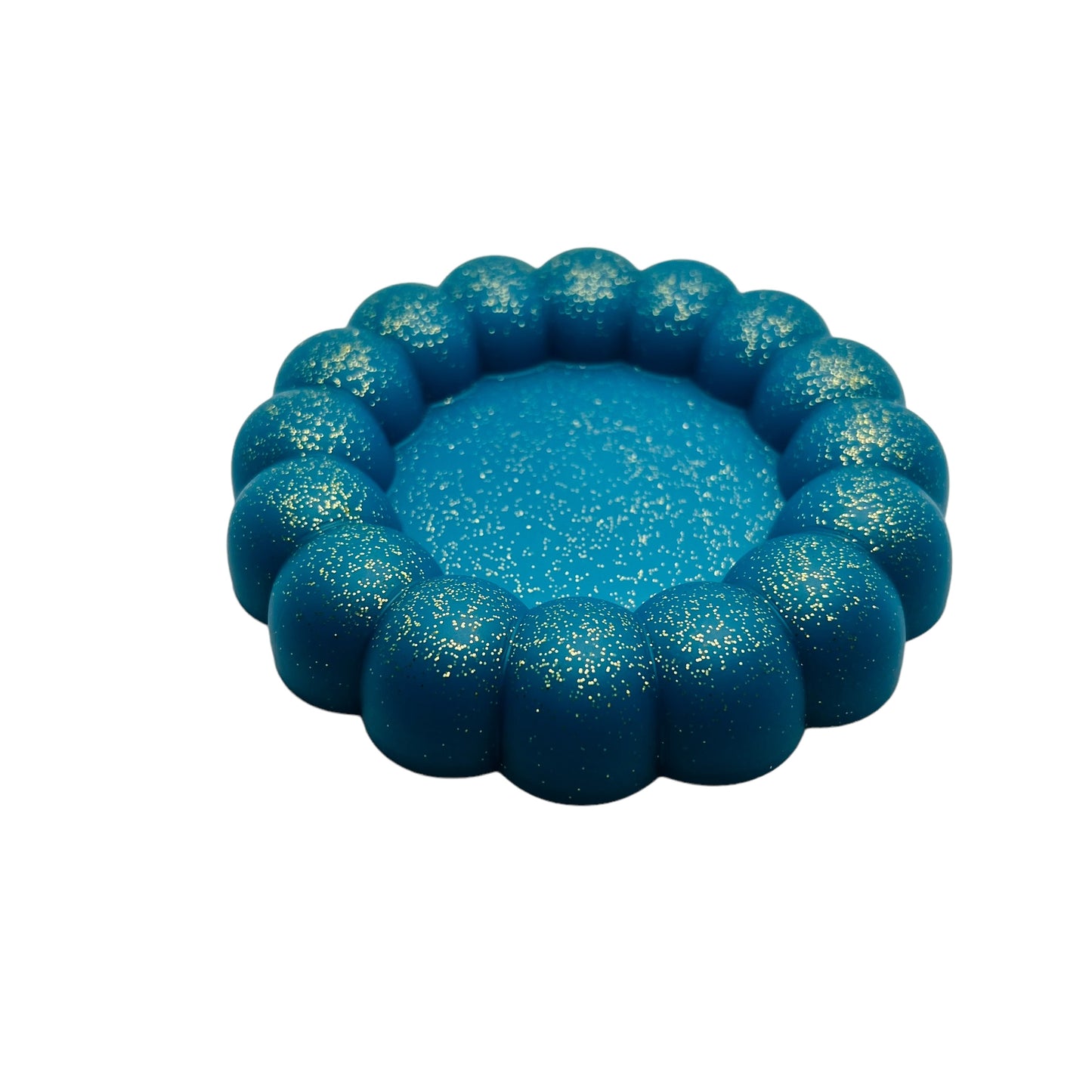 JenDore Handmade Blue Golden Glitter Bubbly Charm Circular Vanity Tray