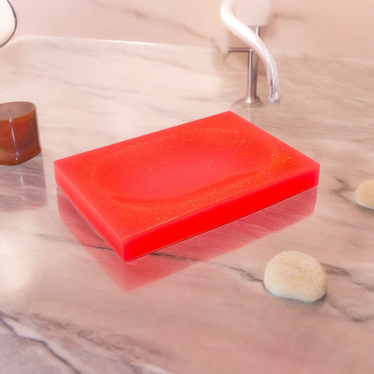 Handmade Coral Glitter Soap Dish Holder | Unique Bathroom & Kitchen Decor