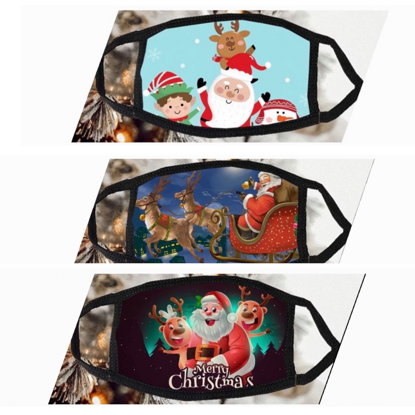 JENDORE Lot de 3 masques de Noël Père Noël