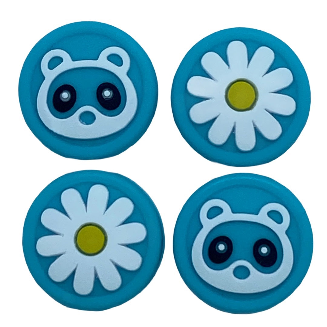 Jendore Bleu 4Pcs Fleur Raton Laveur Animal Crossing Silicone Thumb Grip Caps pour Nintendo Switch