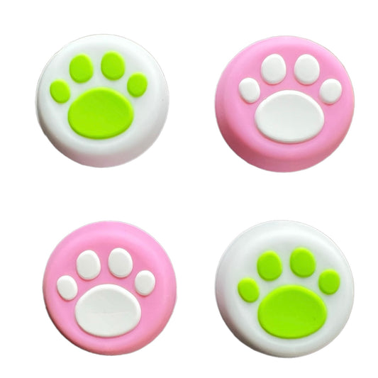 Jendore Rose Vert Blanc Mix Paws 4Pcs Capuchons de Poignée en Silicone pour Manette Nintendo Switch Pro, PS5, PS4 et Xbox 360