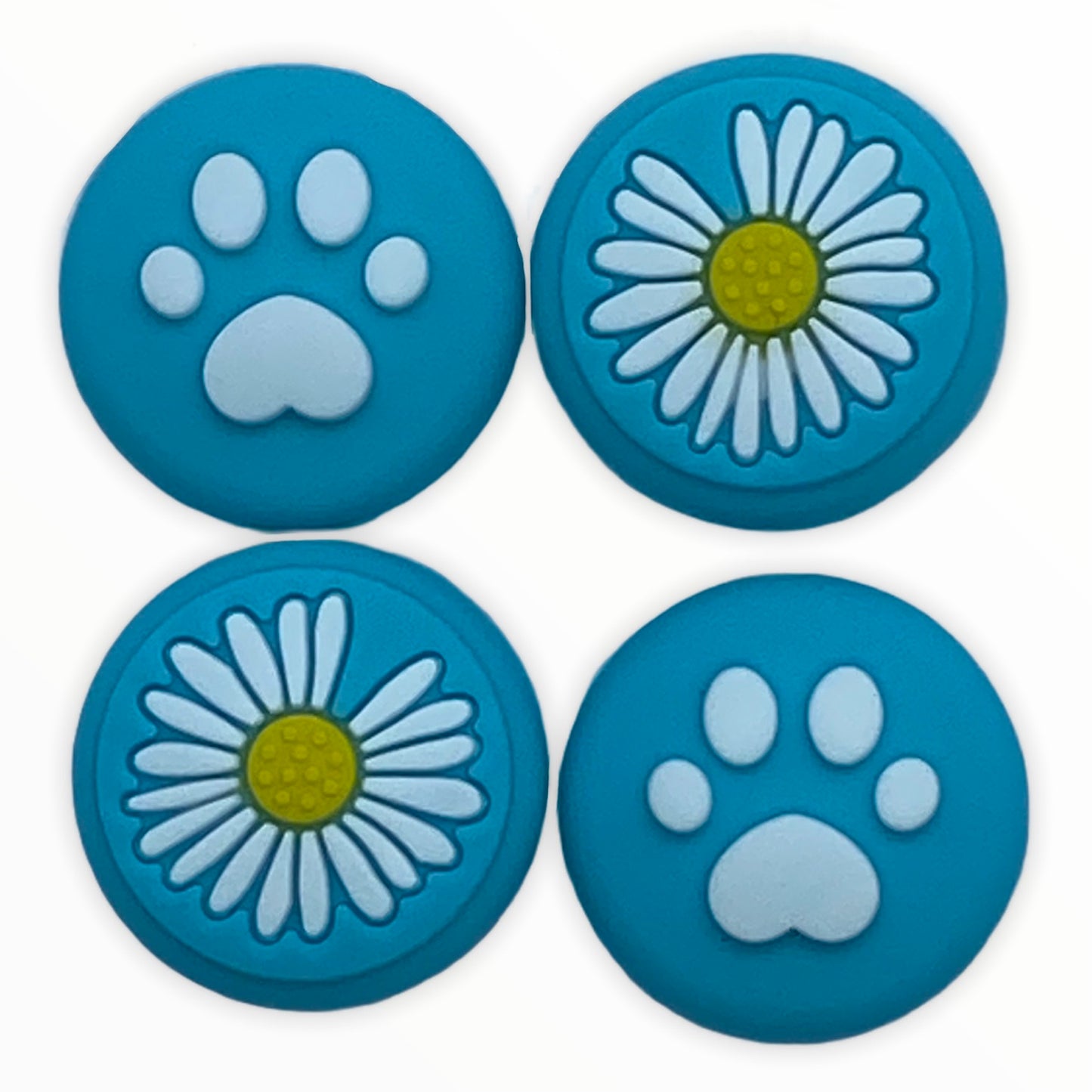 JenDore Blue 4Pcs Paw Flowers Silicone Thumb Grip Caps for Nintendo Switch