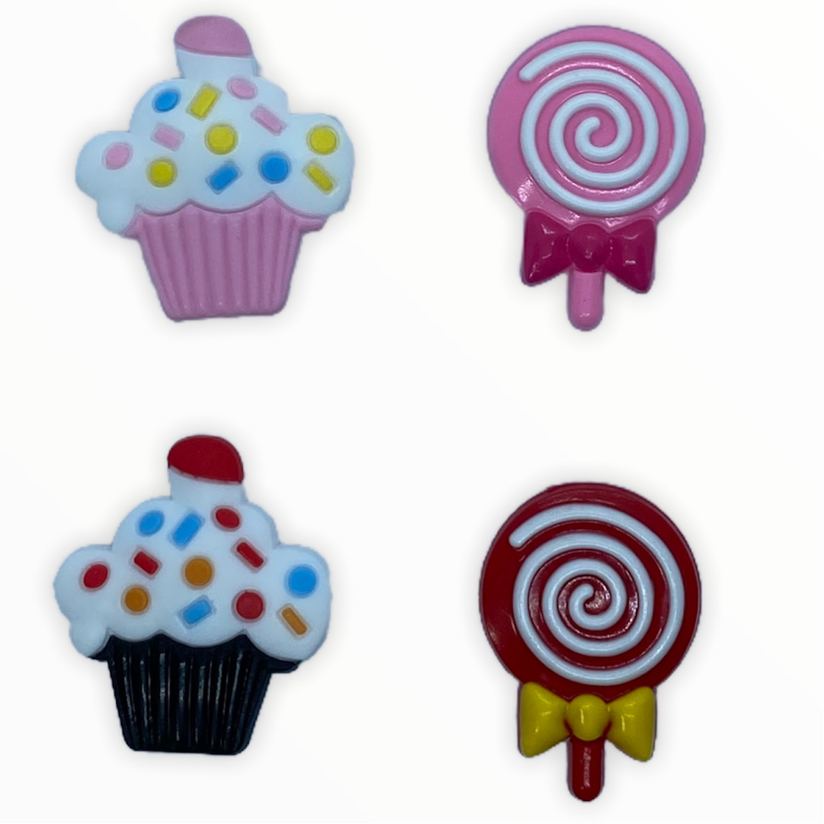 JENDORE 4 piezas lote cupcakes piruletas dulces zapatos encantos para pulseras o zuecos 