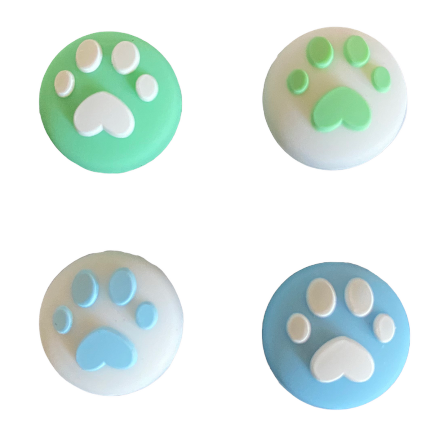 JenDore Green Blue Paw 4 tapas de silicona para agarre de pulgar para Nintendo Switch