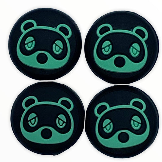 JenDore Green & Black 4Pcs Raccoon Animal CrossingSilicone Thumb Grip Caps for Nintendo Switch