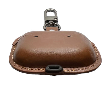 JenDore Tan Leather Button Protective Carrying Pouch Case Cover with Keychain for AirPods Pro