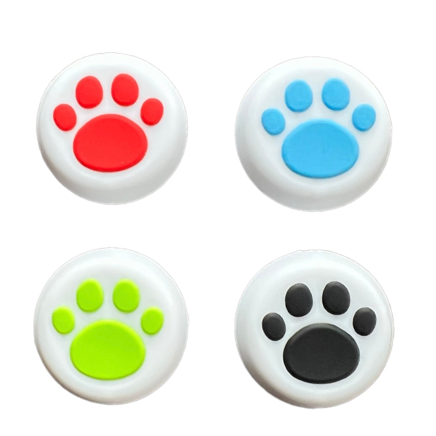 JenDore Rouge Vert Bleu Noir Blanc Mix Paws 4Pcs Capuchons de Poignée en Silicone pour Manette Nintendo Switch Pro, PS5, PS4 et Xbox 360