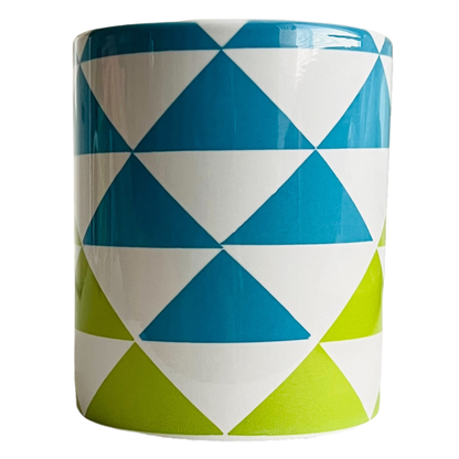 JenDore Green Blue Geometric Triangles 12 oz. Coffee Tea Mug