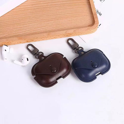 JenDore Blue Leather Button Protective Carrying Pouch Case Cover with Keychain for AirPods Pro