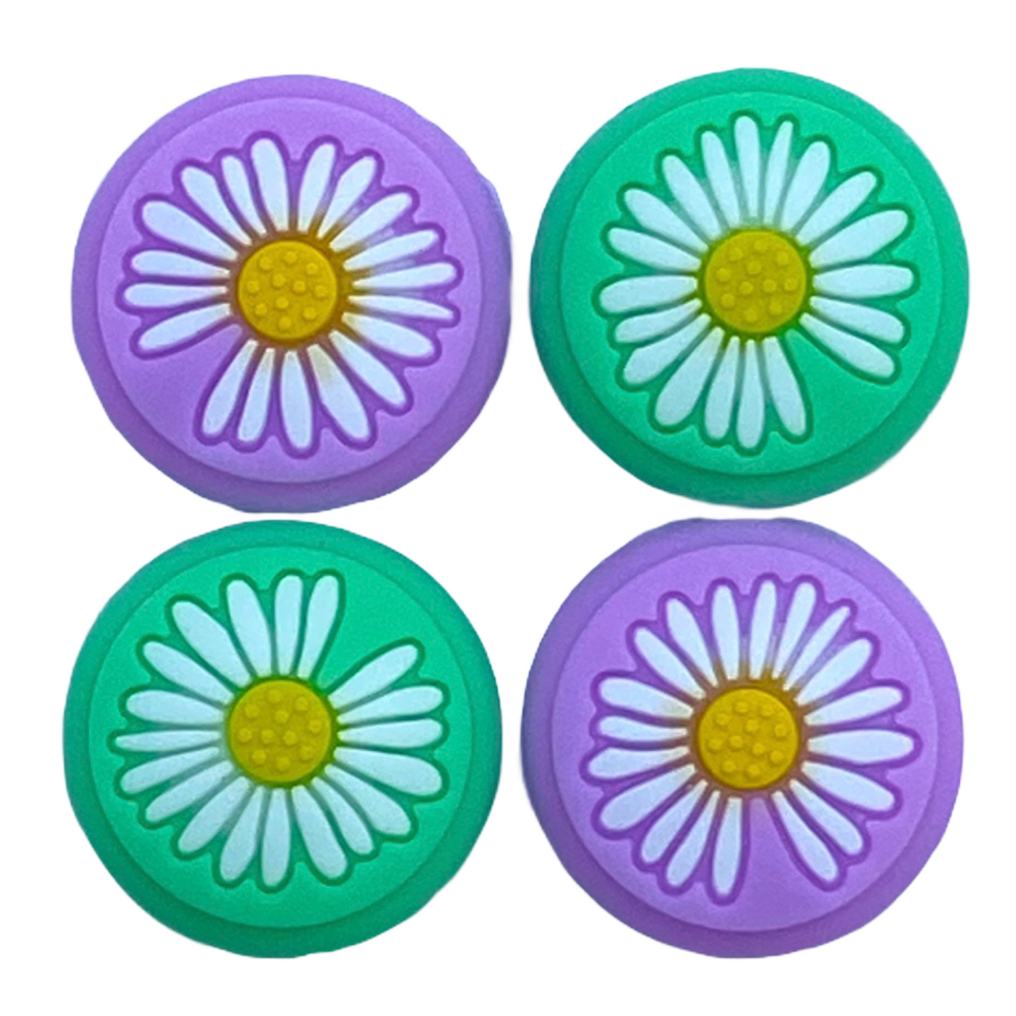 Jendore Violet et Vert 4Pcs Fleur Silicone Thumb Grip Caps pour Nintendo Switch