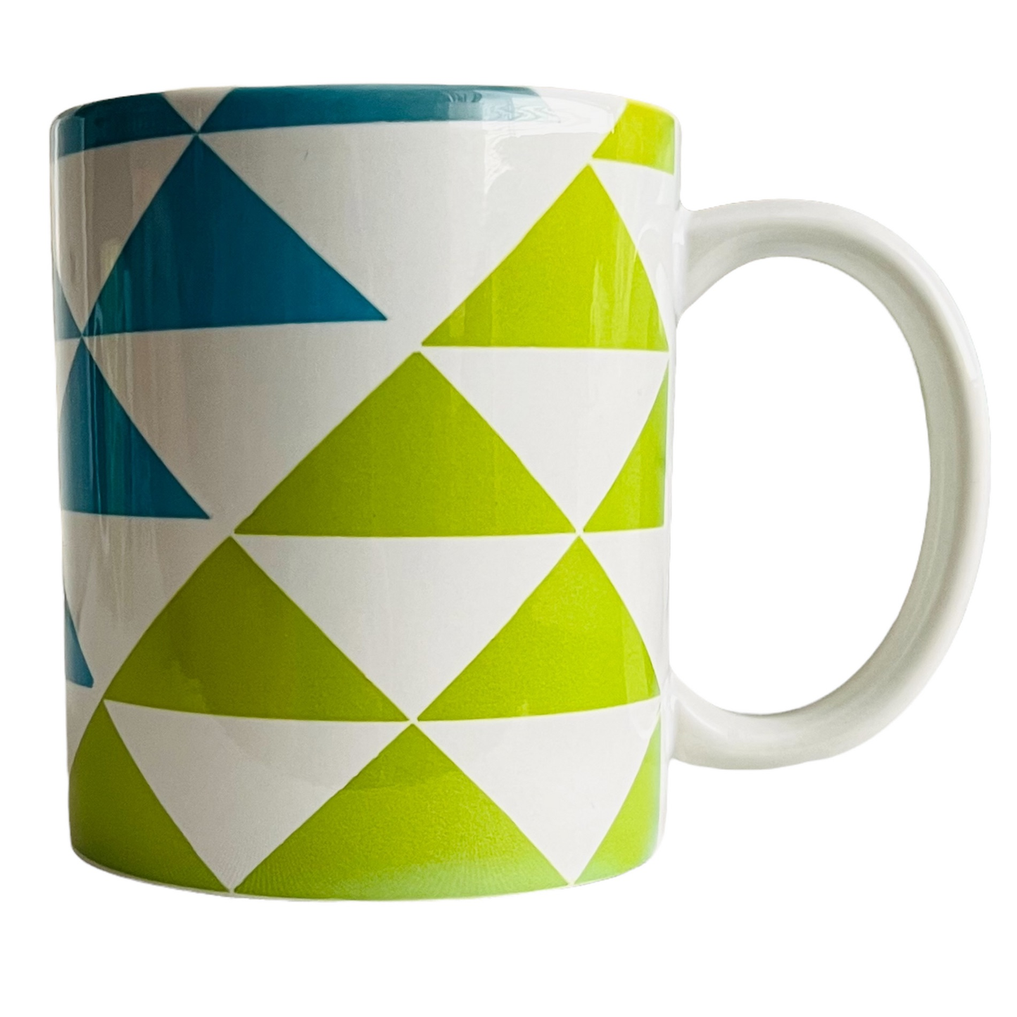 JenDore Green Blue Geometric Triangles 12 oz. Coffee Tea Mug