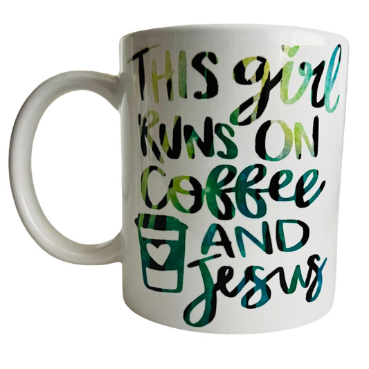 JenDore " This Girl Runs on Jesus and Coffee / I am a Child of God " 12 oz. Coffee Tea Mug