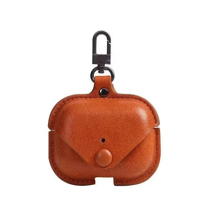 JenDore Tan Leather Button Protective Carrying Pouch Case Cover with Keychain for AirPods Pro