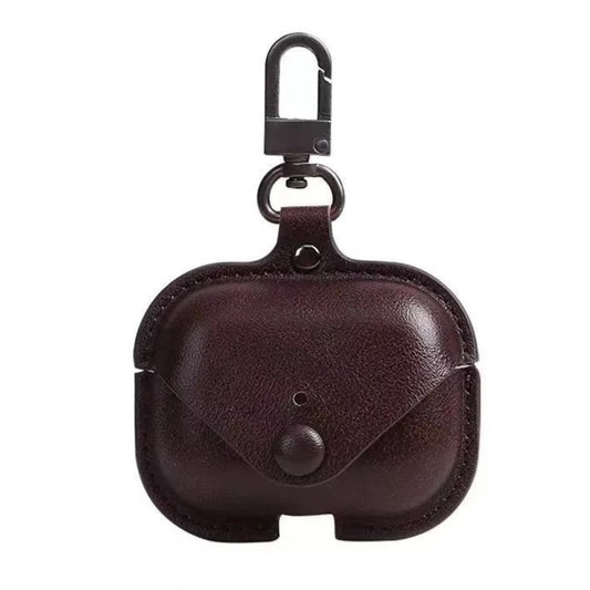 Jendore Étui de protection en cuir marron foncé avec pochette de transport et porte-clés pour AirPods Pro