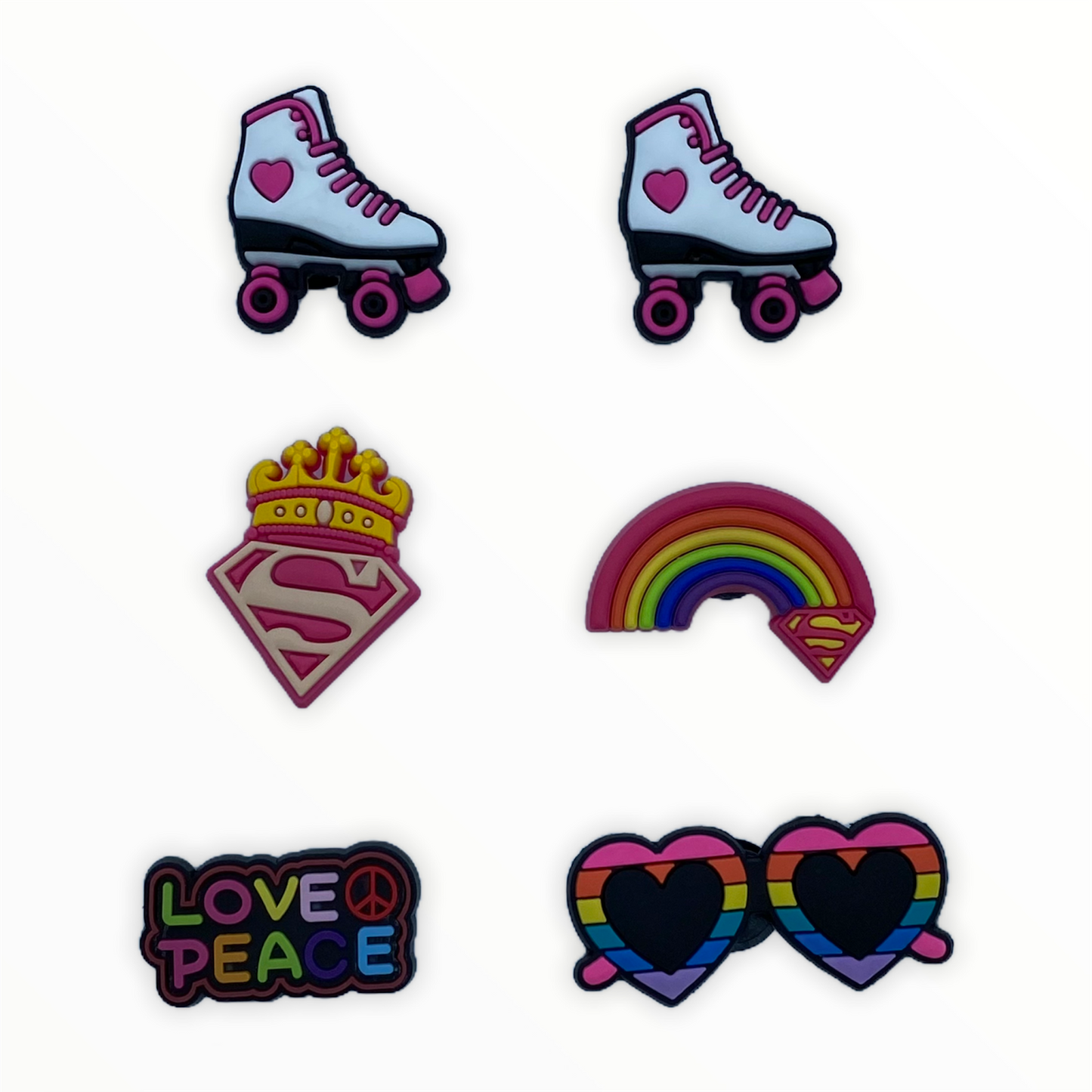 JENDORE - Lote de 6 colgantes para zapatos, diseño de Super Love Peace, para pulseras o zuecos 